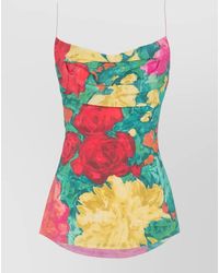 Balmain - Silk Floral-Print Cowl-Neck Camisole Top - Lyst