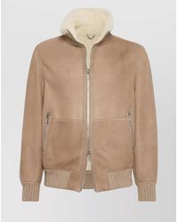 Brunello Cucinelli - Shearling Collar Suede Bomber Jacket - Lyst
