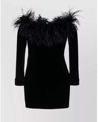 Alessandra Rich - Feather Trim Velvet Strapless Long Sleeve Mini Dress - Lyst