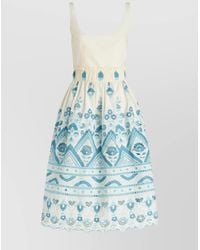 Etro - Cotton Sleeveless Cutout Flared Midi Dress - Lyst
