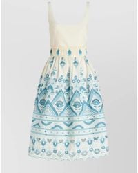 Etro - Cotton Sleeveless Cutout Flared Midi Dress - Lyst