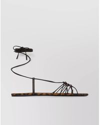 Saint Laurent - Leather Ankle Strap Flat Sandals - Lyst