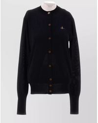 Vivienne Westwood - Silk Wool Ribbed Crew Neck Long Sleeve Cardigan - Lyst