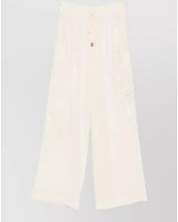 Ermanno Scervino - Silk Floral-Embroidered Drawstring Wide-Leg Trousers - Lyst