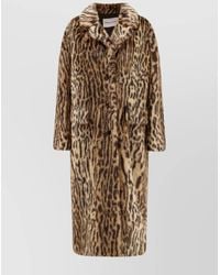 Stand Studio - Animal Print Long Coat With Faux Fur - Lyst