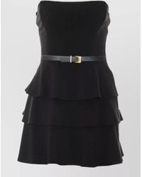 Elisabetta Franchi - Strapless Silk Blend Dress Belted Waist Tiered - Lyst