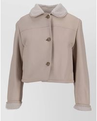 LA ROSE - Cropped Shearling Collar Leather Jacket - Lyst
