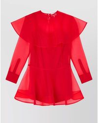 Ganni - Organza Mini Dress Keyhole Back Ruffles Sheer - Lyst