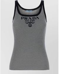 Prada - Logo Detailed Striped Tank Top - Lyst