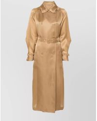 Max Mara - Long Coat With Belted Waist And Notched Lapels - Lyst