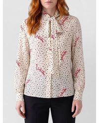 Valentino Garavani - Silk Printed Tie-Neck Long-Sleeve Blouse - Lyst