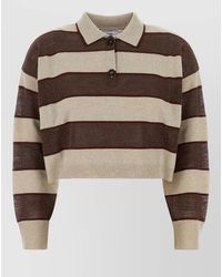 Brunello Cucinelli - Cropped Wool Blend Polo Shirt Striped - Lyst