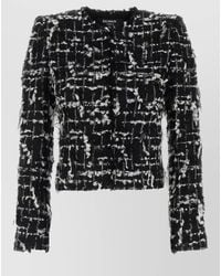Balmain - Cropped Tweed Blazer Long Sleeves Buttons - Lyst