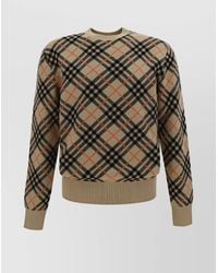 Burberry - Check Pattern Crew Neck Sweater - Lyst