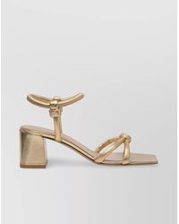 Gianvito Rossi - Metallic Block Heel Sandals With Knotted Detail - Lyst