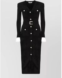 Self-Portrait - Chenille V-Neck Long-Sleeve Belted Knee-Length Dress - Lyst