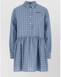 Miu Miu - Embroidered Cotton Mini Dress With Pleated Waist - Lyst