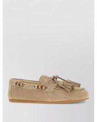 Miu Miu - Suede Lace Up Loafers Beaded Tassels - Lyst