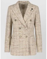 Lardini - Longline Tweed Blazer Button Detailing Lapels - Lyst