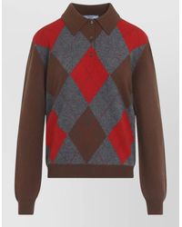 Prada - Cashmere Fine-Knit Argyle Polo Sweater - Lyst