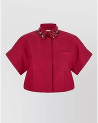 Fendi - Embellished Asymmetric Cotton Cropped Shirt - Lyst