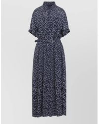 Ralph Lauren Belted Silk-Blend A-Line Dress in Blue | Lyst