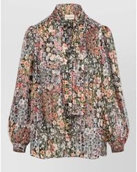 Valentino - Silk Floral-Print Long-Sleeve Blouse - Lyst