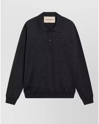 Valentino - Virgin Wool Fine-Knit Long-Sleeve Polo Sweater - Lyst
