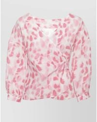 120% Lino - Printed Linen V-Neck 3/4-Sleeve Blouse - Lyst