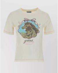 Ganni - Stretch Cotton T Shirt Graphic Crew Neck - Lyst