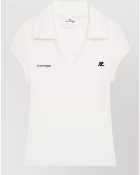 Courreges - Cotton Cropped Slim-Fit V-Neck Short-Sleeve Polo Top - Lyst
