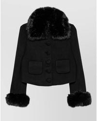 Self-Portrait - Faux Fur Trim Short Coat - Lyst