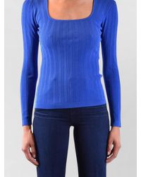 Diane von Furstenberg - Long Sleeve Rib Knit Square Neck Top - Lyst