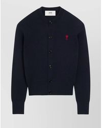 Ami Paris - Wool Ribbed Knit Buttoned Cardigan - Lyst