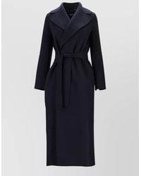 Max Mara - Long Coat Belted Waist Notched Lapels Pockets - Lyst