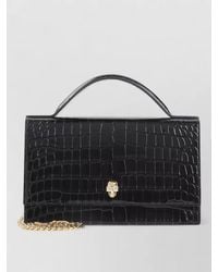 McQueen - Medium Skull Croco Leather Handle Clutch - Lyst