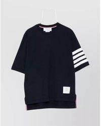 Thom Browne - Striped Sleeve Crew Neck Cotton T-Shirt - Lyst