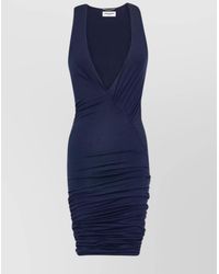 Saint Laurent - Ruched Sleeveless V-Neck Mini Dress - Lyst