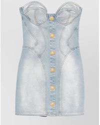 Balmain - Denim Strapless Sweetheart-Neck Mini Dress - Lyst
