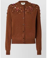 Fendi - Cashmere Wool Regular-Fit Ribbed Crewneck Long-Sleeve Cardigan - Lyst