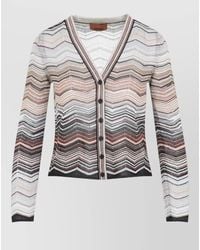 Missoni - Lamé Chevron V-Neck Long-Sleeve Cardigan - Lyst