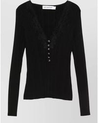 Self-Portrait - Knit Sweater V Neck Lace Trim Ribbed - Lyst