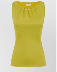 Elisabetta Franchi - Fitted Sleeveless Top With Button Embellishments And Gathered Neckline - Lyst