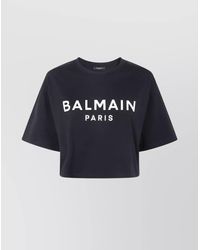 Balmain - Graphic Print Cropped T-Shirt With Short Sleeves - Lyst