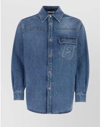 Valentino Garavani - Denim Shirt With Buttoned Cuffs And Chest Pocket - Lyst