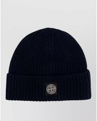 Stone Island - Logo Virgin Wool Beanie Ribbed Cuff - Lyst