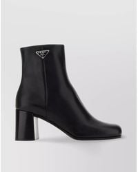 Prada - Ankle Length Leather Boots With Block Heel - Lyst
