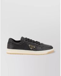 Prada - Leather Lace-Up Sneakers Triangular Detail - Lyst