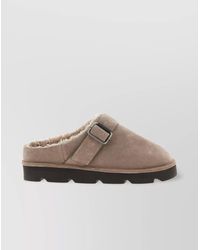 Brunello Cucinelli - Round Toe Flat Sole Sandals With Faux Fur Lining And Buckle Detail - Lyst