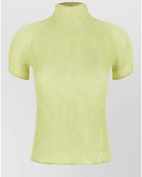 Issey Miyake - Pleated High Neck Short Sleeve Top - Lyst